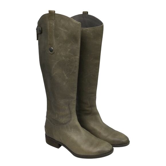 Sam Edelman Penny Distressed Tan Leather Full Zip Up Tall Riding Boot Size 7.5 - Picture 1 of 16